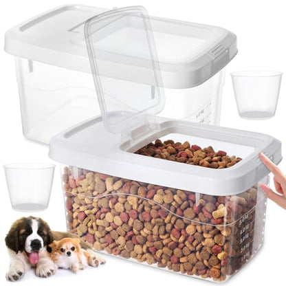 2 Pack Airtight Dog Food Storage Container, 16.5 Lbs Clear Pet Food Storage Bin with 2 Measuring Scoops for Pet Dog Cat Rice Grain Treat - size: 16.5 Lbs