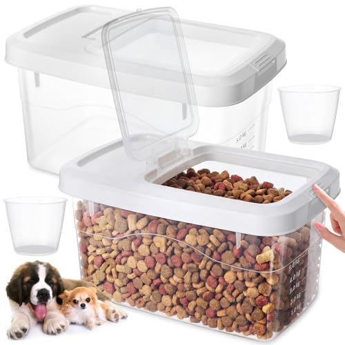 2 Pack Airtight Dog Food Storage Container, 16.5 Lbs Clear Pet Food Storage Bin with 2 Measuring Scoops for Pet Dog Cat Rice Grain Treat - size: 16.5 Lbs