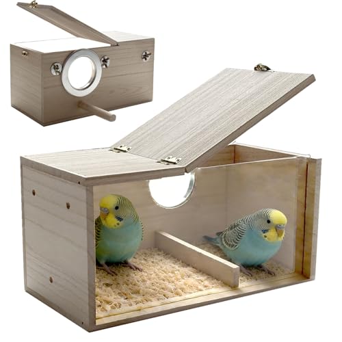Parakeet Nesting Box Transparent Bird Nest Breeding Box | 11.57 X 5.9 X 5.9 INCH Parrot Mating Box with Perch Wood Bird House Aviary for cage (L Horizontal Wood) - style: L Horizontal Wood
