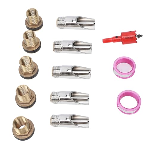 Fockety Pig Water Nipple, 5PCS Stainless Steel Automatic Pig Nipple Drinker Feeder with Brass Connectors, Waterer for Pigs Goats Horses Cattle Livestock