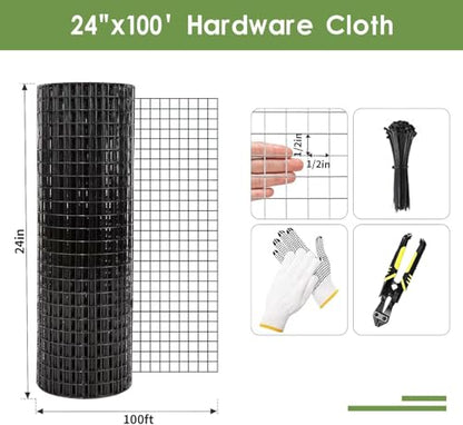Tongmo Black Hardware Cloth, 1/2 inch 48'' x 50'Chicken Wire Fence, 19 Gauge Vinyl Coated Welded Cage Wire Mesh Roll Supports Poultry Netting Cage Garden Fence…