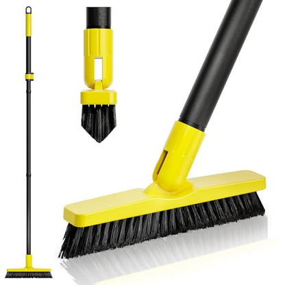 Grout Brush with Long Adjustable Handle - Telescopic, Rotation Tile Grout Cleaning Tool, V-Shape Shower Scrubber Cleaner Stiff Bristle for Cleaning Bathrooms Tile Floors, Baseboards and Corners - 59in