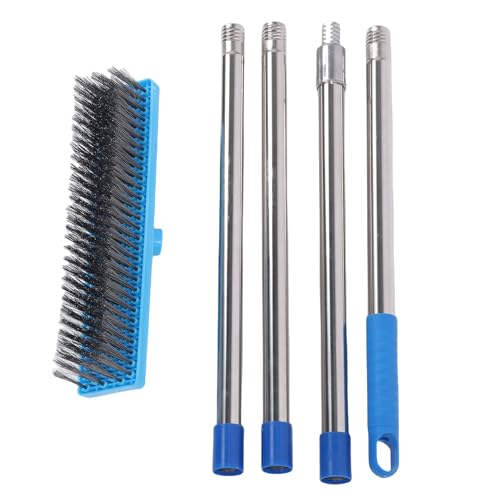 Zerone Heavy Duty Steel Wire Broom, 30cm Plastic Head Stainless Steel Handle Outdoor Floor Scrub Brush with Extended Pole, for Patios Decks Gardens Concrete Garages (160cm) - size: 160cm