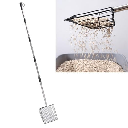 Extended Handle Litter Scoop, Stainless Steel, Non Stick Coating, 20x20x6cm - Heavy Duty, Ergonomic Design, Ideal for Livestock and Poultry Cleaning