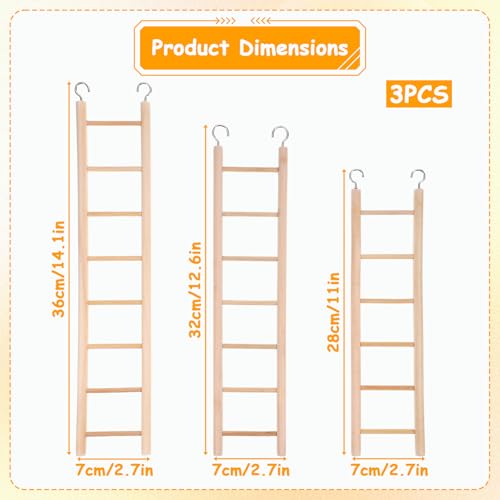 3 Pcs Natural Wooden Bird Cage Ladder Set 6 Step/7 Step/8 Step Bird Ladder Birds Cage Accessories Climbing Toys Wood Perch for Parrots Parakeets Cockatoo Lovebirds
