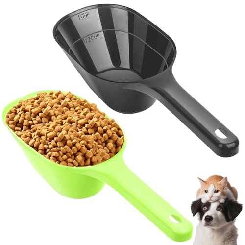 2 PACK Dog Food Scoop,1 Cup Capacity Pet Food Scoop With Measuring Lines For Dog, Puppy and Cat (Green and Black) - color: Green and Black