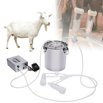 5L Goat Milking Machine, Goat Electric Milking Machine Pulsation Vacuum Electric Milker Portable Livestock Milking Machine with Stainless Steel Milk Bucket and 2 Teat Cups for Goat