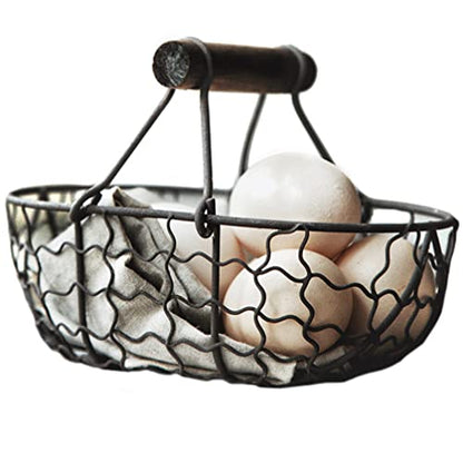 Egg Basket Wire Storage Basket with Handle Iron Art Eggs Tray Egg Gathering Vintage Country Fruit Vegetables Container Empty for Countertop Kitchen