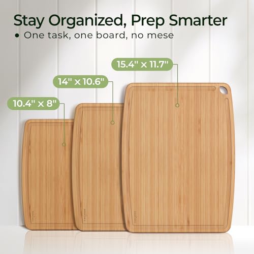 Keechee Dishwasher Safe Bamboo Cutting Boards Durable Lightweight Wood Cutting Board for Busy Kitchen, Easy Clean Wooden Chopping Boards with Juice Groove Set of 3 (L+M+S) - size: Set of 3 (Large + Medium + Small)