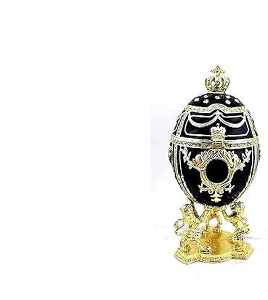 Fabergé Egg Pure GOLD decor 4ct Collectors Egg Russian Jewelry Box Faberge Egg Trinket HANDMADE Faberge Box 200 Austrian Crystal Diamonds & Gold Bracelet Womens Jewellery Gift Ideas (Imperial Black) - color: Imperial Black