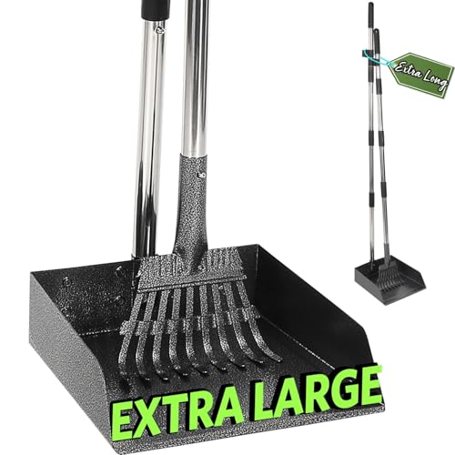 T2Y Dog Pooper Scooper for Multi-Dog Family, Long Handle Rake & Large Tray | 48" Tall No-Bend | 9.4'' Large Tray | Stainless Steel | Adjustable | Works on Grass, Gravel & Dirt | Easy to Install - size: Rake & Large Tray