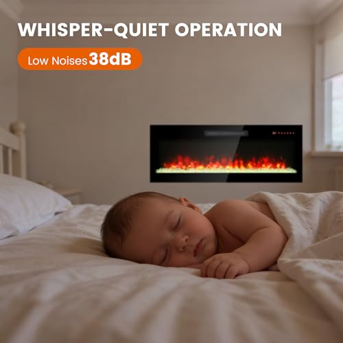 42" Electric Fireplace, Wall Fireplace Electric with Remote Control, 16 Adjustable Flame Colors, Freestanding/Wall Mounted/Recessed, 1400W Fireplace Insert Heater, Timer, Thermostat - size: 42 Inch Standard