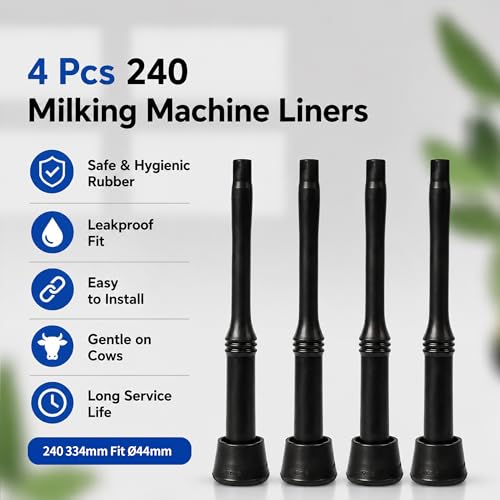 4 Pcs 240 Milking Machine Liners Replacement 334mm, Black Safe & Hygienic Soft Rubber Teat Cup Liners for Cow Milking Machine, Fit Ø44mm Cup Shell for Dairy & Livestock - size: 240 334mm Fit Ø44mm