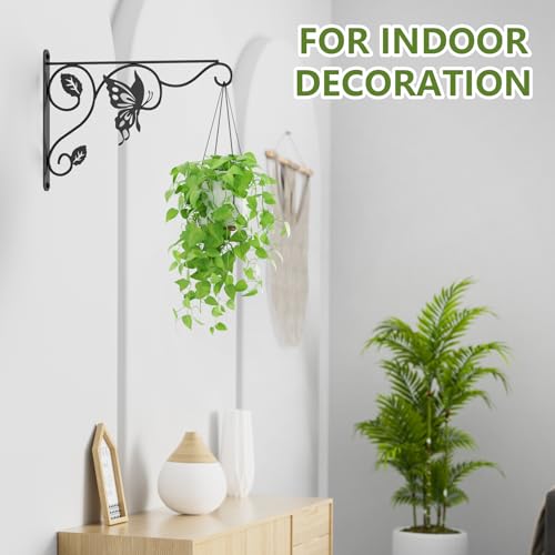 2 Pack Heavy Duty Plant Hooks for Hanging - 12 Inch Metal Wall Hangers Indoor/Outdoor, Sturdy Plant Bracket for Bird Feeders, Planters, Lanterns, Wind Chimes - Patio, Garden, Home Decor (Black) - style: 2-Pack Butterfly