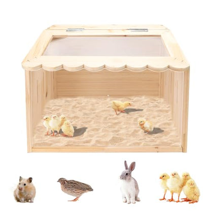 Chicken Brooder Box, Large Wooden Brooder Box for Chicks, Chick Brooder Baby Chicken Supplies, Animal Playpen with Top for Chickens, Ducks, Quails, Hamsters (15.7''*11.8''*11.8'')