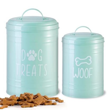 Dog Treat Container Airtight, Dog Treat Jar Set of 2 with Lid - 9x5.5''&7x4'' Metal Dog Cookie Jar for Farmhouse Kitchen Counter, Green Pet Treat Container, Dog Treat Storage Container for Dogs, Cats - color: Circle-Green