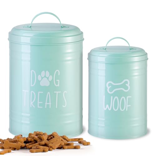 Dog Treat Container Airtight, Dog Treat Jar Set of 2 with Lid - 9x5.5''&7x4'' Metal Dog Cookie Jar for Farmhouse Kitchen Counter, Green Pet Treat Container, Dog Treat Storage Container for Dogs, Cats - color: Circle-Green