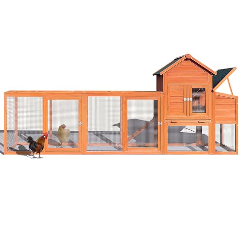 RUNVA 120" Large Chicken Coop with Nest Box and Removable Tray, Hen House for 2-6 Chickens, Outdoor Weatherproof Small Animal Cages