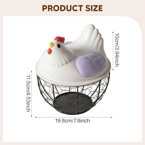 Chicken Egg Basket Metal Iron Wire Egg Collection Basket Vegetable Fruit Basket Farmhouse Decorative Storage with Ergonomic Handles Suitable for, Purple Lid