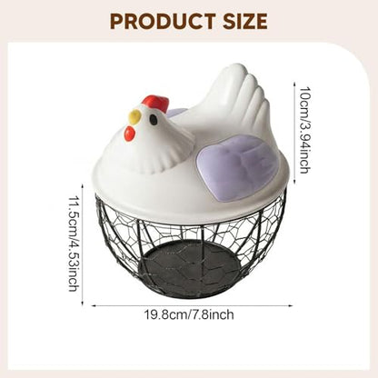 Chicken Egg Basket Metal Iron Wire Egg Collection Basket Vegetable Fruit Basket Farmhouse Decorative Storage with Ergonomic Handles Suitable for, Purple Lid