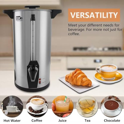 75 Cup 12L/3.17Gallon Commercial Coffee Urn, Festa Essential 950W Large Percolate Coffee Maker, Hot Beverage dispenser With Double Dripless Faucet, Quick-Brewing Hot Water Urn for Catering,Home,Events - size: 12L-75Cups