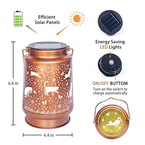 2 Pack Cat Solar Lanterns Outdoor Waterproof Hanging Solar Lights Cat Gifts for Women Men Metal Decorative LED Cat Lanterns for Garden Decor,Yard,Patio,Lawn,Tabletop,Pathway,Landscape - style: 2 Pack Cat