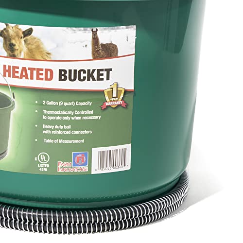 Farm Innovators HB-60 9 Quart 2 Gallon 60 Watt Plastic Heated Bucket with Built in Thermostat, Green - color: Single, size: 2 Gallon