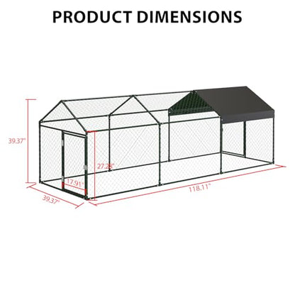 Large Chicken Coop, 120" x 40"x 40" Metal Chicken Run for Yard, Outdoor Chicken Pen with Waterproof and Anti-UV Cover for Backyard Farm Chicken Rabbit Duck, Black - color: Black