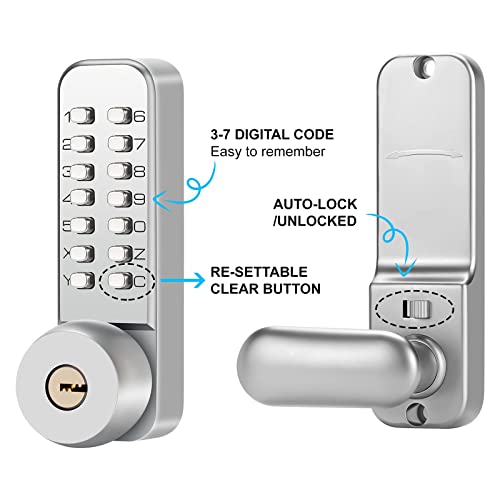 Mechanical Keyless Door Lock - No Electronic,Keypad Door Lock with Handle, Easy to Install,Suitable for Garages, Hotels, Offices, Warehouses