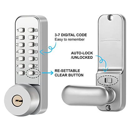 Mechanical Keyless Door Lock - No Electronic,Keypad Door Lock with Handle, Easy to Install,Suitable for Garages, Hotels, Offices, Warehouses