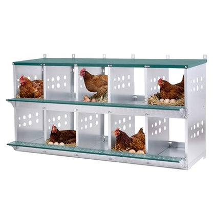 Yafylly 10-Bay Metal Nesting Box for Chickens & Ducks, Wall Mounted Galvanized Steel Coop with Ventilation and Easy Egg Collection