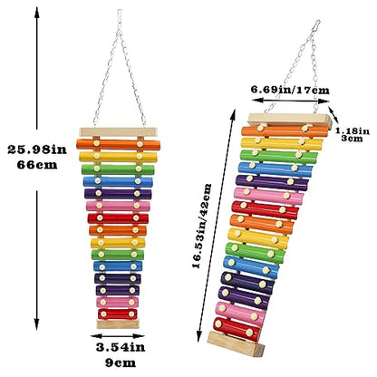 Dnoifne Large Colorful Chicken Xylophone Toy, Hanging Funny Xylophone Toy with 15 Metal Keys, Cage Toy Accessories for Chicken Chick Bird Parrot Parrot Parakeet Budgies Love Birds