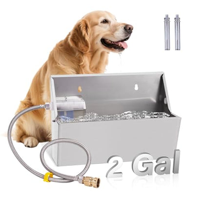 PAUQEWIE 2Gal Automatic Dog Water Bowl Dispenser Auto Fill Dog Waterer Outdoor Livestock Water Trough Drinking Feeder for Large Breed Dogs Chicken Cat Horse Poultry Farm Animal