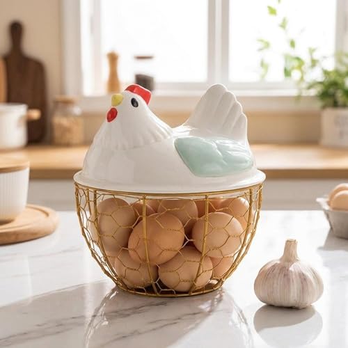 Chicken Egg Basket with Ergonomic Handles Farmhouse Storage Egg Collection Vegetable Fruit Organizer Metal Mesh Suitable for Home Decoration, Green