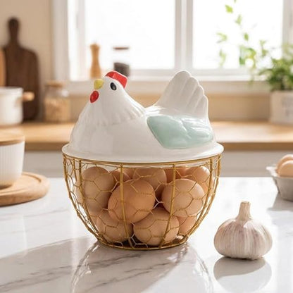 Chicken Egg Basket with Ergonomic Handles Farmhouse Storage Egg Collection Vegetable Fruit Organizer Metal Mesh Suitable for Home Decoration, Green