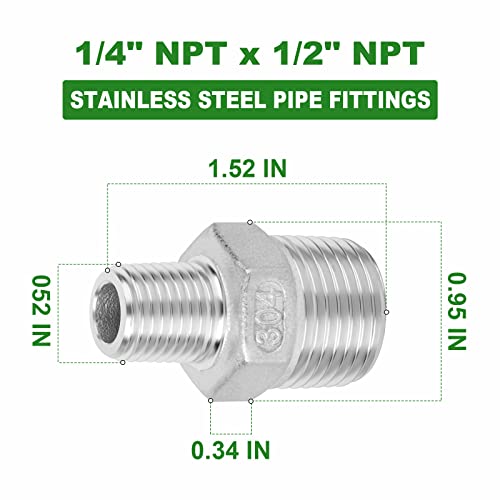 TAISHER 5PCS Cast 304 Stainless Steel Hex Nipple, Reducer Pipe Fitting 1/2-Inch Male Pipe x 1/4-Inch Male Pipe - size: 1/2" NPT x 1/4" NPT