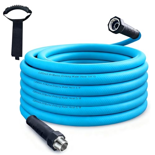 Cupohus RV Water Hose 50FT with Strain Relief Ends, Kink-Resistant Drinking Water Hose, 5/8''ID Potable Food Grade Hose with Storage Strap for RV, Marine, Camper, Truck, Car, Garden - color: Blue, size: 50FT