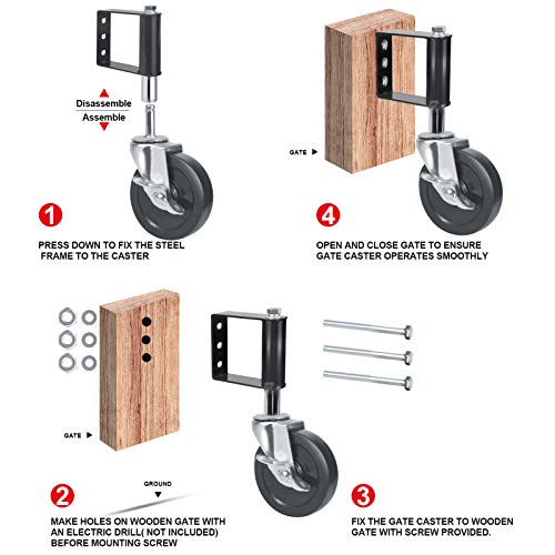 Ronlap Gate Wheels for Wooden Gate, Gate Caster Wheel Spring Loaded for Metal Tube Swing Gate Fence Gate Wheel for Gates Heavy Duty Farm Vinyl Gate Rollers, 250 Lbs, 5 Inches with Brake, 2 Pack, Black - style: 5 Inches With Brake