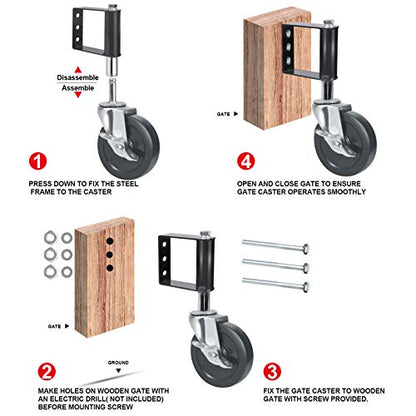 Ronlap Gate Wheels for Wooden Gate, Gate Caster Wheel Spring Loaded for Metal Tube Swing Gate Fence Gate Wheel for Gates Heavy Duty Farm Vinyl Gate Rollers, 250 Lbs, 5 Inches with Brake, 2 Pack, Black - style: 5 Inches With Brake