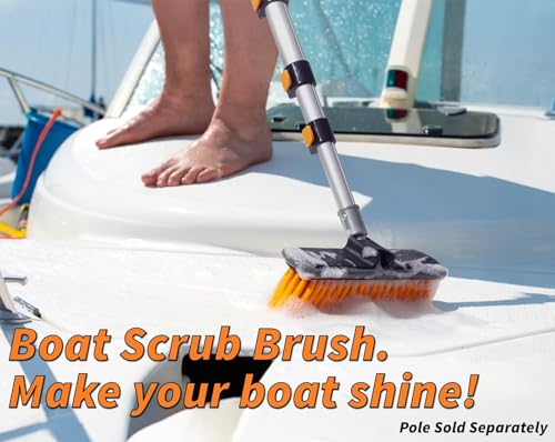 Medium Bristle Deck Scrub Brush - Composite Deck Brush Head & Vinyl Siding Brush // Boat Scrub Brush, Roof Brush for Extension Pole // Exterior, Patio & Deck Cleaning Brush (Pole Sold Separately)