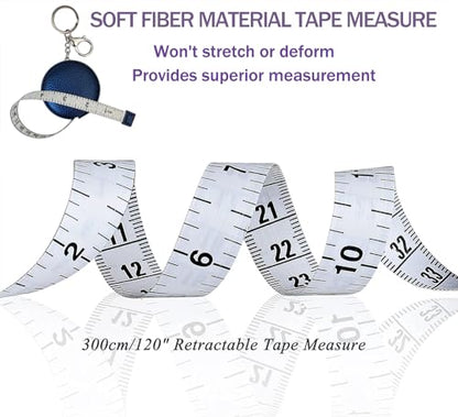 Tape Measure for Body Measuring Tape Double Scale Body Sewing Flexible Ruler for Medical Body Measurement Tailor Craft Ruler, Retractable Key Chain Mini Tape Measure 120 Inches/300cm (Royal Blue) - color: Royal blue