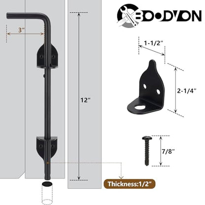 12 Inch Cane Bolt Gate Drop Rod Heavy Duty Gate Hardware, Gate Ground Latch for Wooden Fences, Metal Gates Doors Stopper for Gate Ground, Wrought Iron Gate Latches, Black Finish(1 Pack) - size: 12 Inch