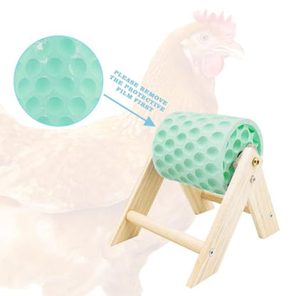 Chicken Coop Accessories, Beak Grinding Calcium Stone with Wooden Stand, Chicken Enrichment Toys, Toys for Hens, Ducks, Geese, Turkeys, Poultry, Green - color: Green