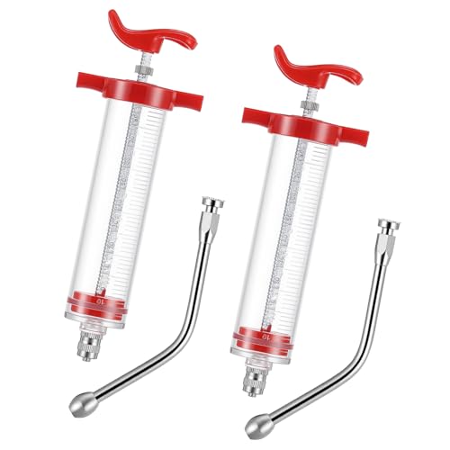 Threlaco 2 Pcs 100ml Large Drench Gun for Goats Large Dosage Feeding Gun Reusable Veterinary Medicine Syringe Continuous Dosing Feeding Dispenser for Goat Sheep Cattle Horse Livestock(Red) - color: Red, size: 100ml, style: Stylish