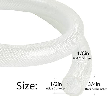 1/2’’ ID × 3/4’’ OD - 25 ft Clear Braided Hose Plastic Vinyl Tubing,High Pressure Flexible Reinforced PVC Tube for Transfer Water Air Oil, BPA Free & Non-Toxic - size: 1/2'' I.D., style: 25 FT