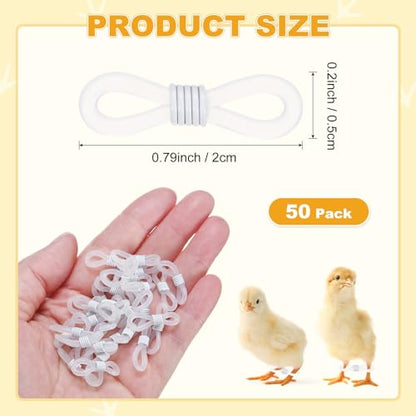 M METERXITY 50-Pack Adjustable Chick Leg Bands, 0.79" x 0.2" Silicone Chicken Leg Brace for Chicks/Ducks/Birds [White] Poultry Leg Bands - color: White