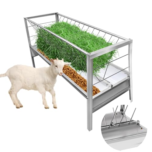 96 Gallon Capacity Pasture Feeder, Heavy Duty Alloy Steel Livestock Feeder, 2-in-1 Goat Hay Feeder with Deeper Feeding Pan for Sheep Farms Sheds (Galvanizing)