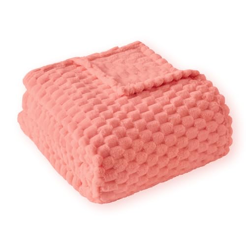 PLEASANT BOULEVARD Fleece Throw Blanket for Couch with 3D Turtle Shell Jacquard Soft Blanket, Fuzzy Blanket for All Seasons 60x80 Inches, Pink - color: Pink, size: 60x80in