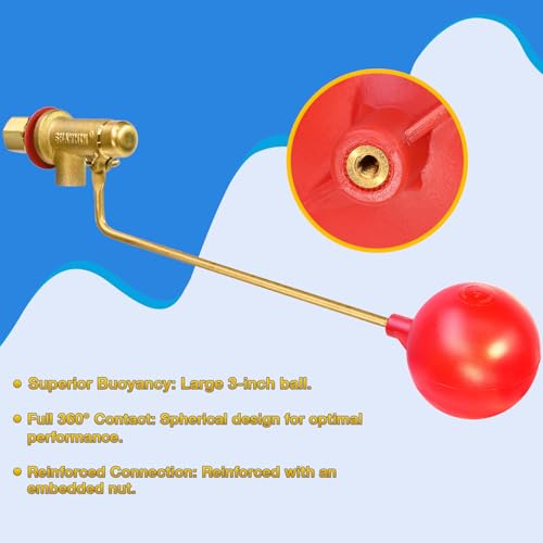 Swamp Cooler Float Valve, 1/4" Brass Float Valve for Evaporative Cooler | Brass, Leak-Proof Seal, 3" Float, Auto Water Control