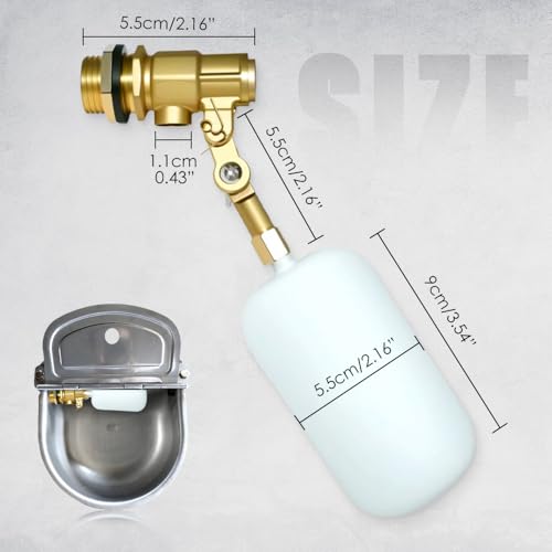 Adjustable Arm Water Level Control Shut Off Valve for Water Tanks,Fully Automatic Brass Construction Drinking Bowl for Cattle and Sheep Float Valve, Suitable for Pigs, Dogs, Horses, Donkeys, Mule (1)